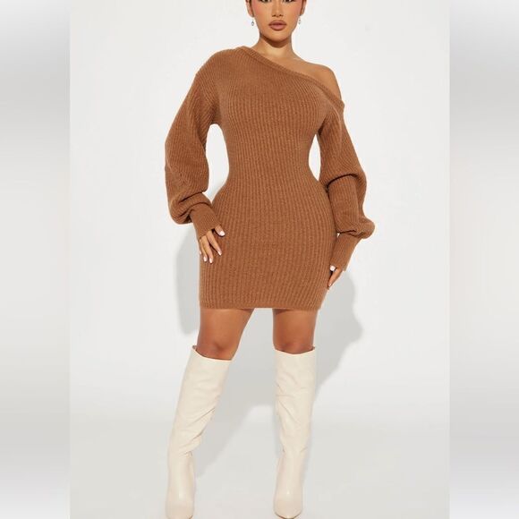 Sophie Sweater Mini Dress - Mocha - Picture 1 of 3